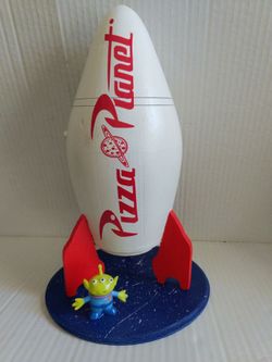 Little Green Man Alien With Pizza Planet Wooden Rocket Bird House