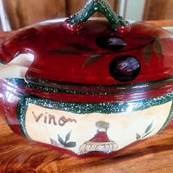 VINTAGE PARINI Taste of Tuscany Ceramic OLIVE  Soup  with ladle