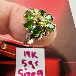 14K Solid Gold Wedding Ring Lemon Citrine and Diamonds 💎 Stones 5Gr Size 9