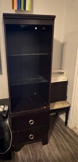 2 Black Wood Shelving Unit with Two Drawers