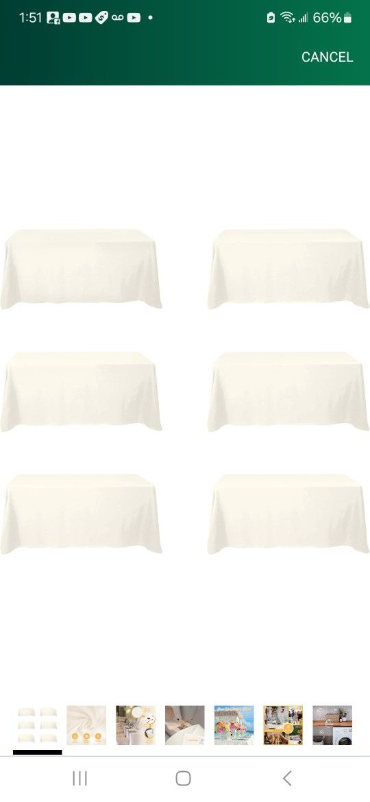BRILLMAX 6 Pack Ivory Tablecloths for 6 Foot Rectangle Tables 90 x 132 Inch - 6ft Rectangular Bulk Linen Polyester Fabric Washable Long Clothes for We