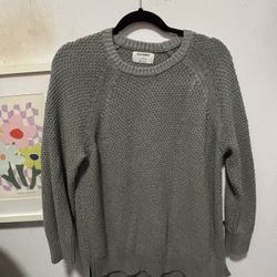 Old Navy Woman's Small Gray Waffle Weave Sweater Long Sleeve Tunic Length Size L