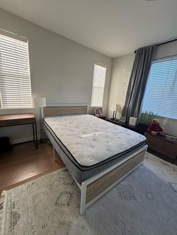 Queen Bed Frame + Comfortable Mattress – $400