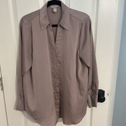 H&M Silk Button Down Long Sleeve Blouse 