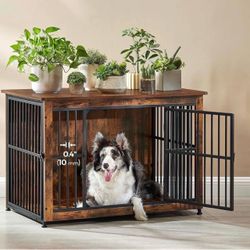 38.6" Dog Crate Furniture, Heavy-Duty Dog Cage Side End Table, XL Pet Wood Kennel for Large and Medium Dogs up to 70 lb with Enclosed Base, Double-Doo