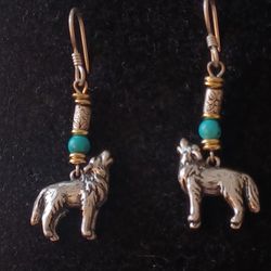 Vtg.Native Sterling Silver Turquoise"HOWLING COYOTE " EARRINGS