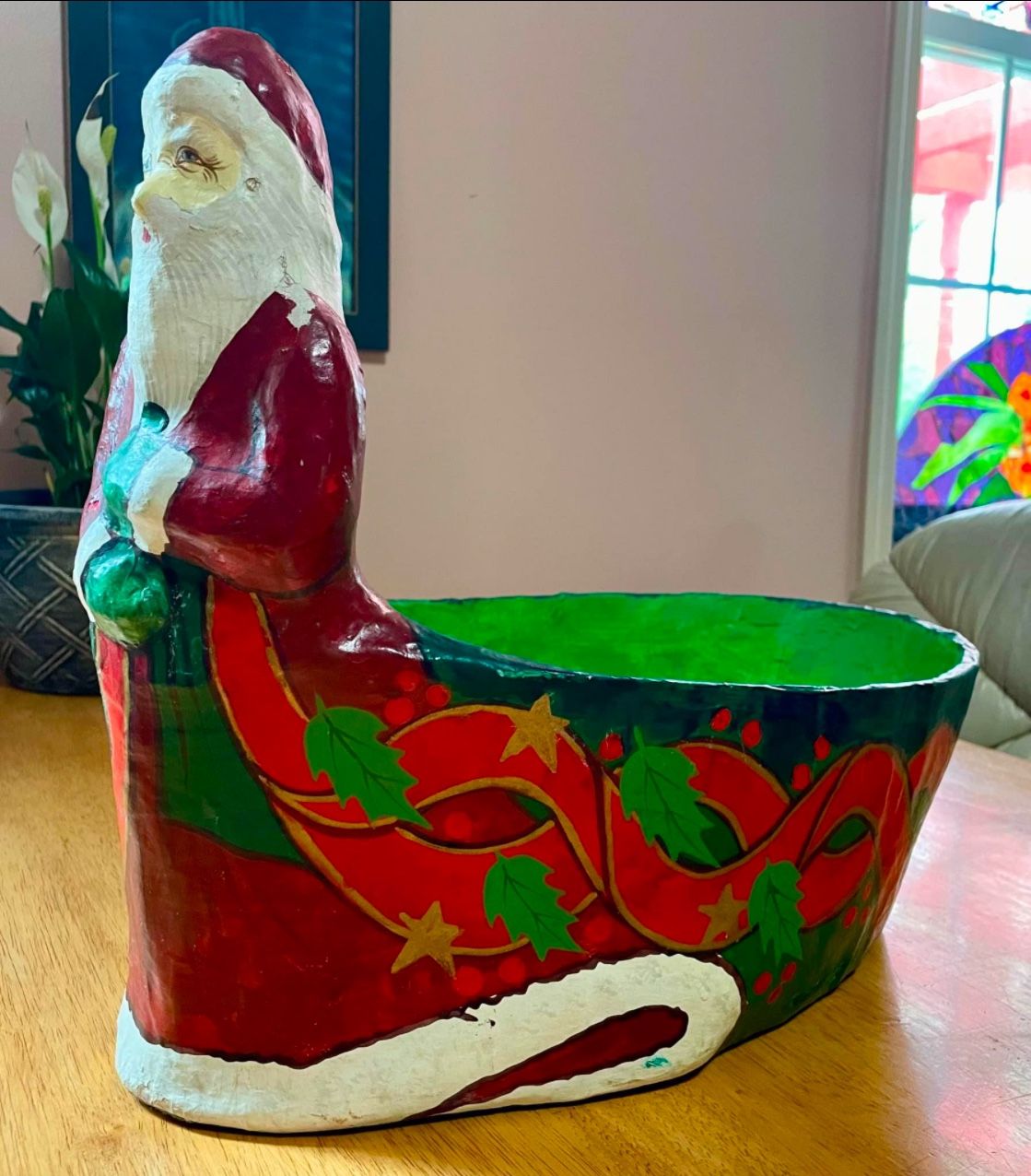 Handmade, unique and original papier-mâché tabletop Santa Claus!