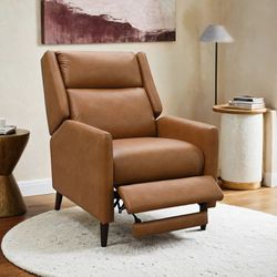 MID CENTURY MODERN BROWN FAUX LEATHER RECLINING CHAIR 