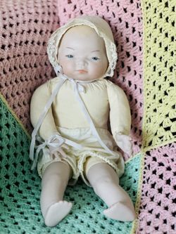 Antique  German Baby Doll Bye-Lo Baby Grace S. Putnam Bisque Cloth Body Doll 15”