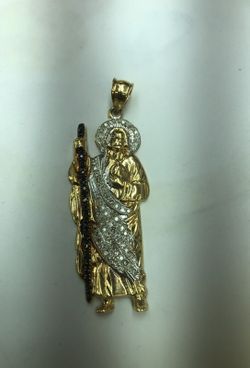 San judas 14k real gold with White and black diamond