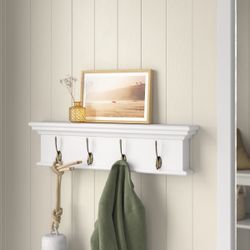 28" Solid Wood Four Hook Wall Mount Coat Rack $40
