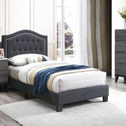 New Twin Size Bed With Adjustable Headboard,  Comes With Mattress charcoal Color 