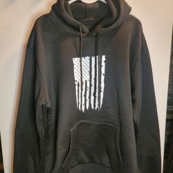 Unisex Black American Flag Hoodie With Front Pocket Size Large 