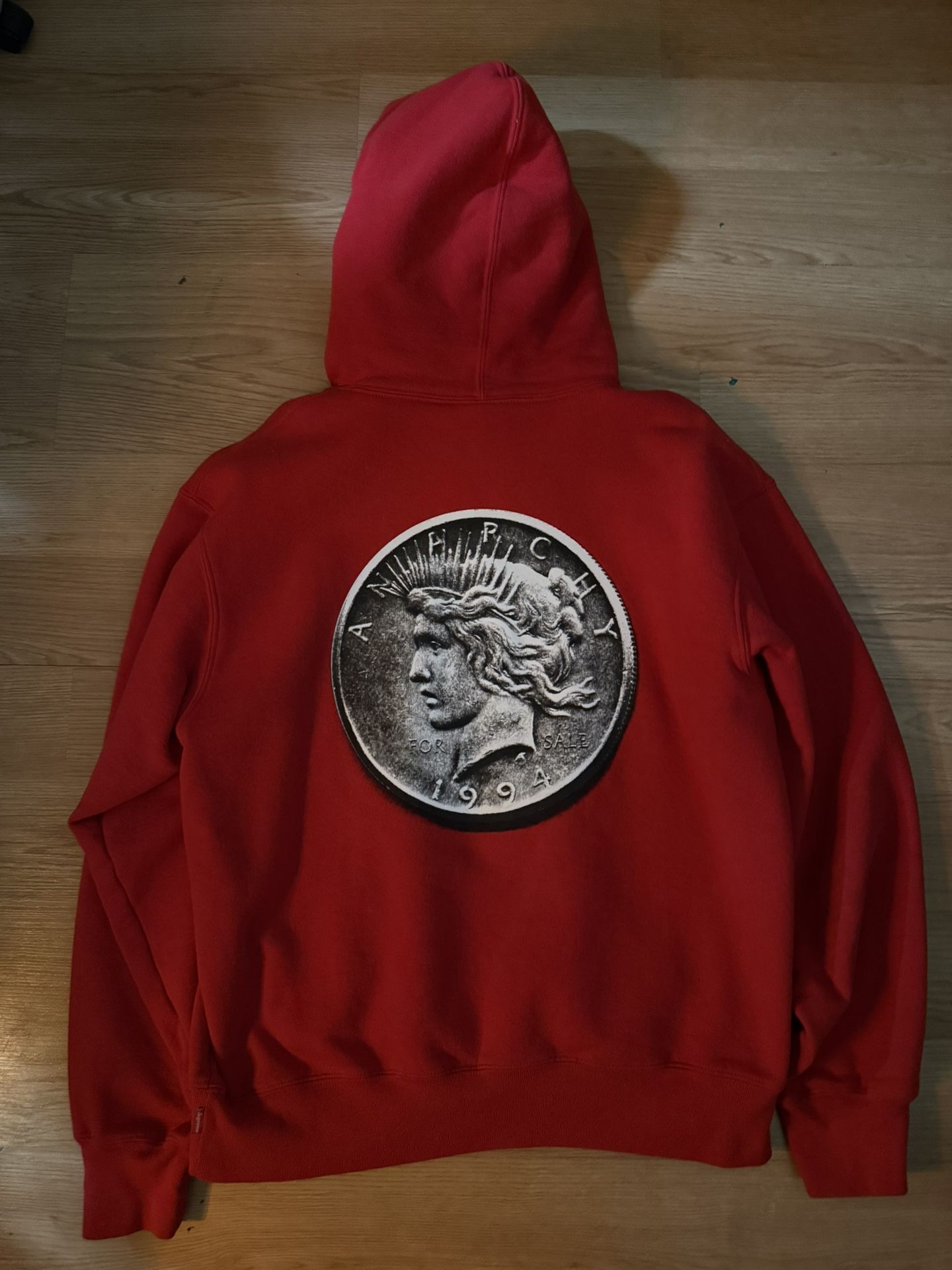 supreme red anarchy hoodie size small