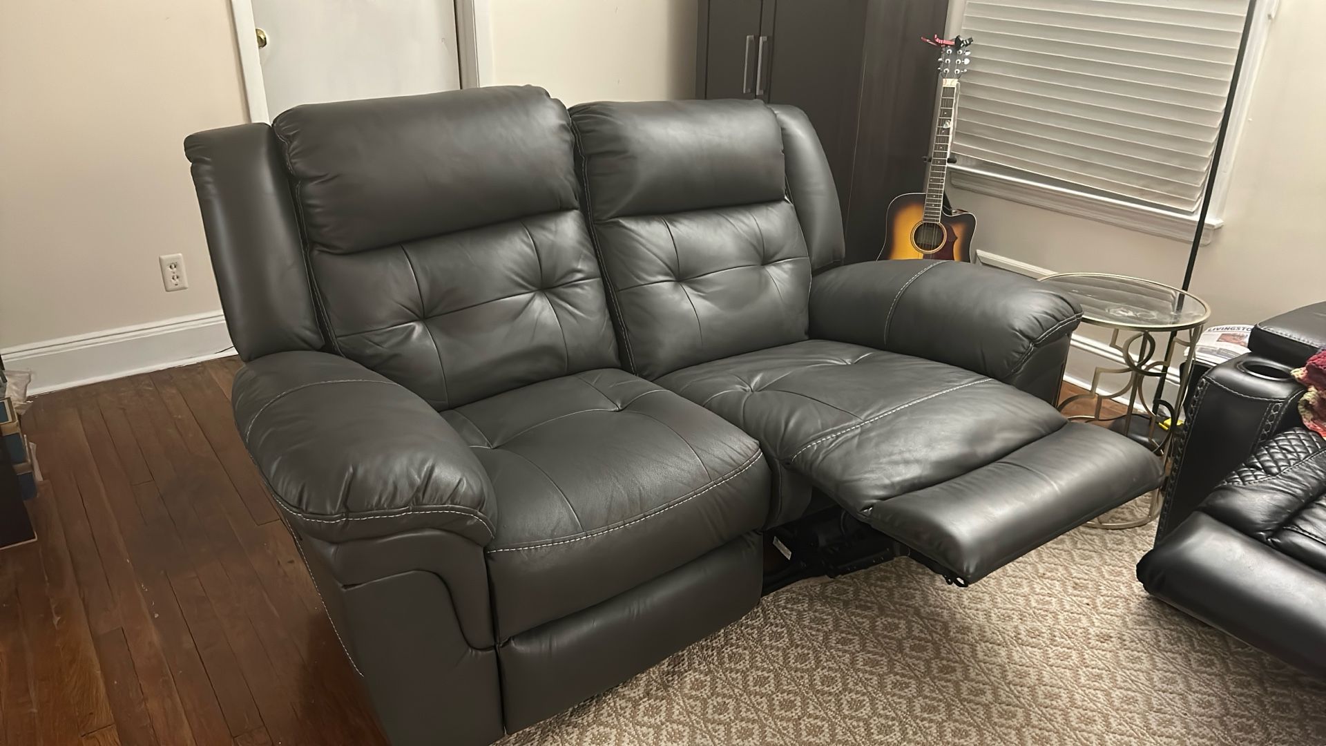 Comfortable Gray Leather Electric Reclining Loveseat $250