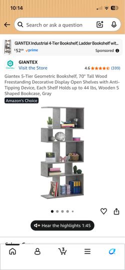 Giantex 5-Tier S-Shaped Bookcase Gray