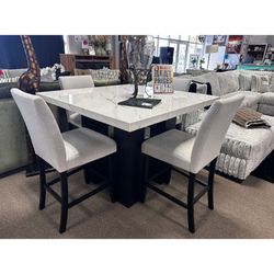 White marble top 5 pc counter height dining table set