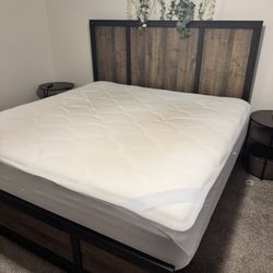 Rustic Wood & Metal Bed Frame Plus Dresser And Mirror 