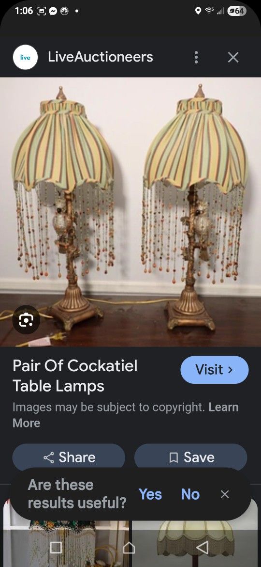 Pair Of Art Deco Beaded Cockatiel Lamps