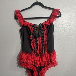 Red And Black Lace Corset Bodysuit