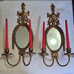 Pair Of Antique Candleholders / Candelabra Wall Antique  Mirrors