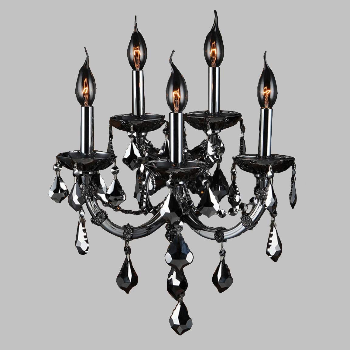 Worldwide Lighting Lyre Collection 5 Light Chrome Finish and Smoke Crystal Wall Sconce 15” W x 20” H Large 2 Tier