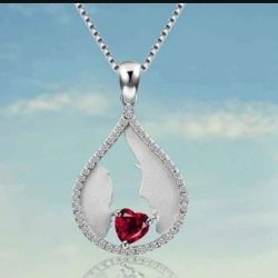 Silver Plated Ruby Mother And Child Necklace 