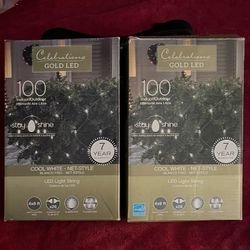 Two Boxes of Celebrations Gold LED Super Bright 100 ct Net-Style Lights Cool White