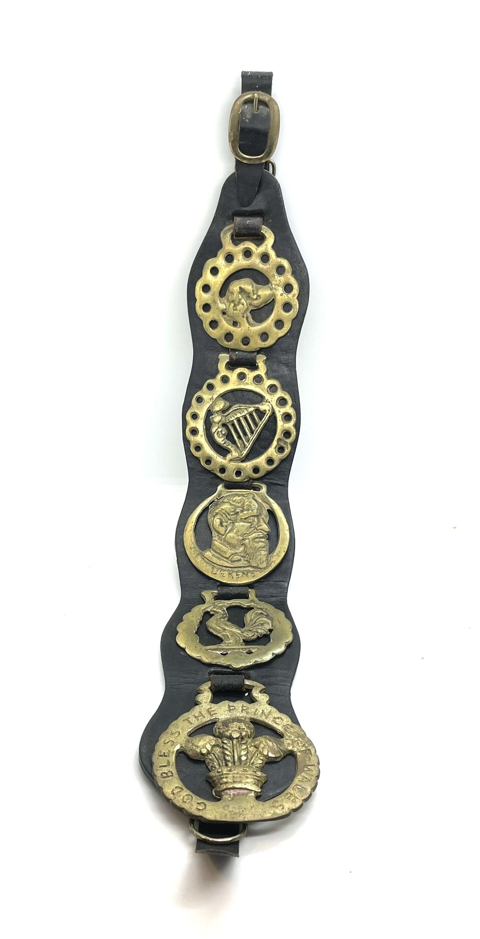 Vintage Horse Brasses On Leather Strap