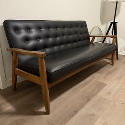 Mid Century Modern Sofa Tufted Black