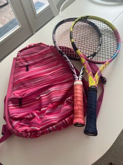 2 girls Babolat Aero Pure jr and Aero Pure Rafa jr tennis rackets with tennis bag
