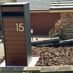 Mailbox Lockable Package Stained Wood Modern Home Yard Decor