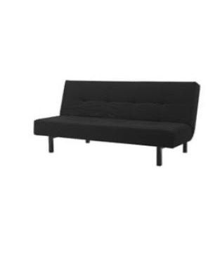 Black sleeper sofa with gray cover and 3 pillows/ sofa cama negro con cobertor gris y 3 almohadas