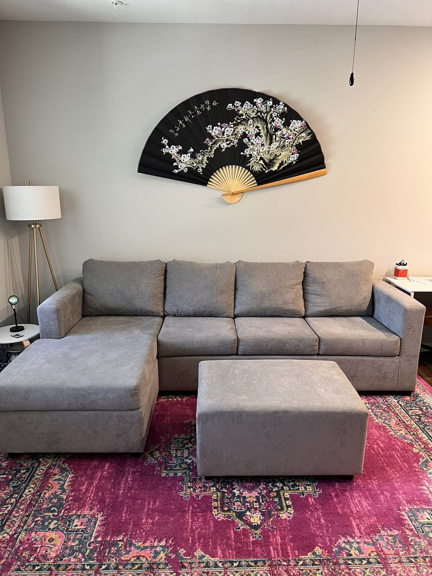 Sectional Sofa With Ottoman - Light Grey - Like New Condition!