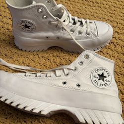 Converse All Star Chuck Taylor White Leather High Top Platform Sneaker 