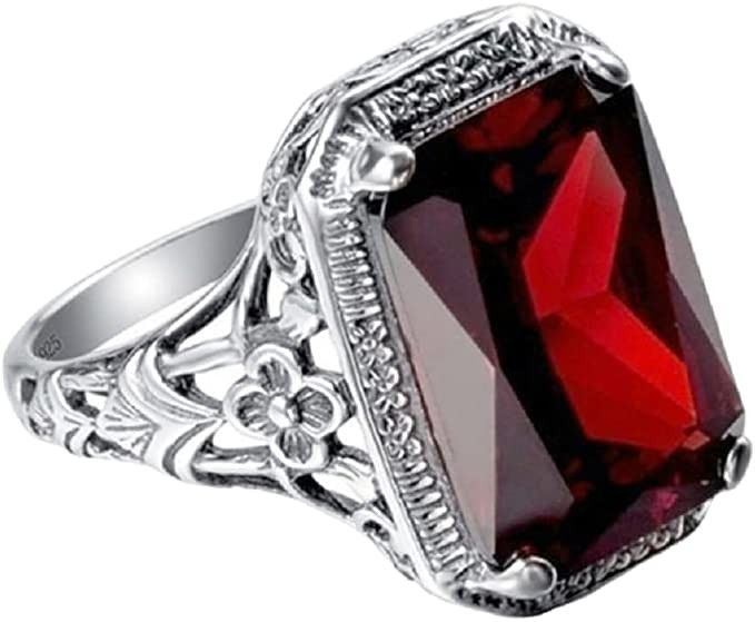 Beautiful 925 Silver Ruby Women Wedding Engagement Ring