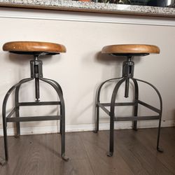 Adjustable Height Swivel Bar Stools X2  Mango Wood World Market Exclusive 