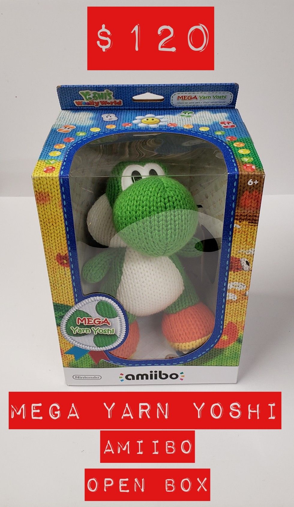 Mega Yarn Yoshi Amiibo (open box) Excellent Condition