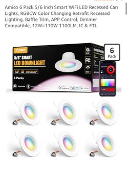 AMICO 6 PK, 5/6” smart Wi-Fi, RGBCW led  recessed lights