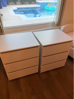 2 white night stands, brand new purchased on April, after assembled, too small, perfect for kids