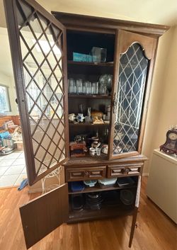 Vintage Wooden China Cabinet with Glass Doors. ESTATE SALE ITEM