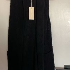 Brand New! Black Long Sweater Vest With Hood Small