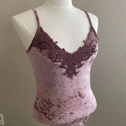 Boutique Light Pink Velvet And Lace Bodysuit