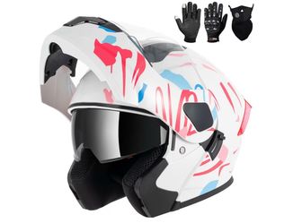 Adult Modular Motorcycle Helmet, DOT Approved Flip up Dual Visor Full Face with Gloves & Mask (MEDIUM)