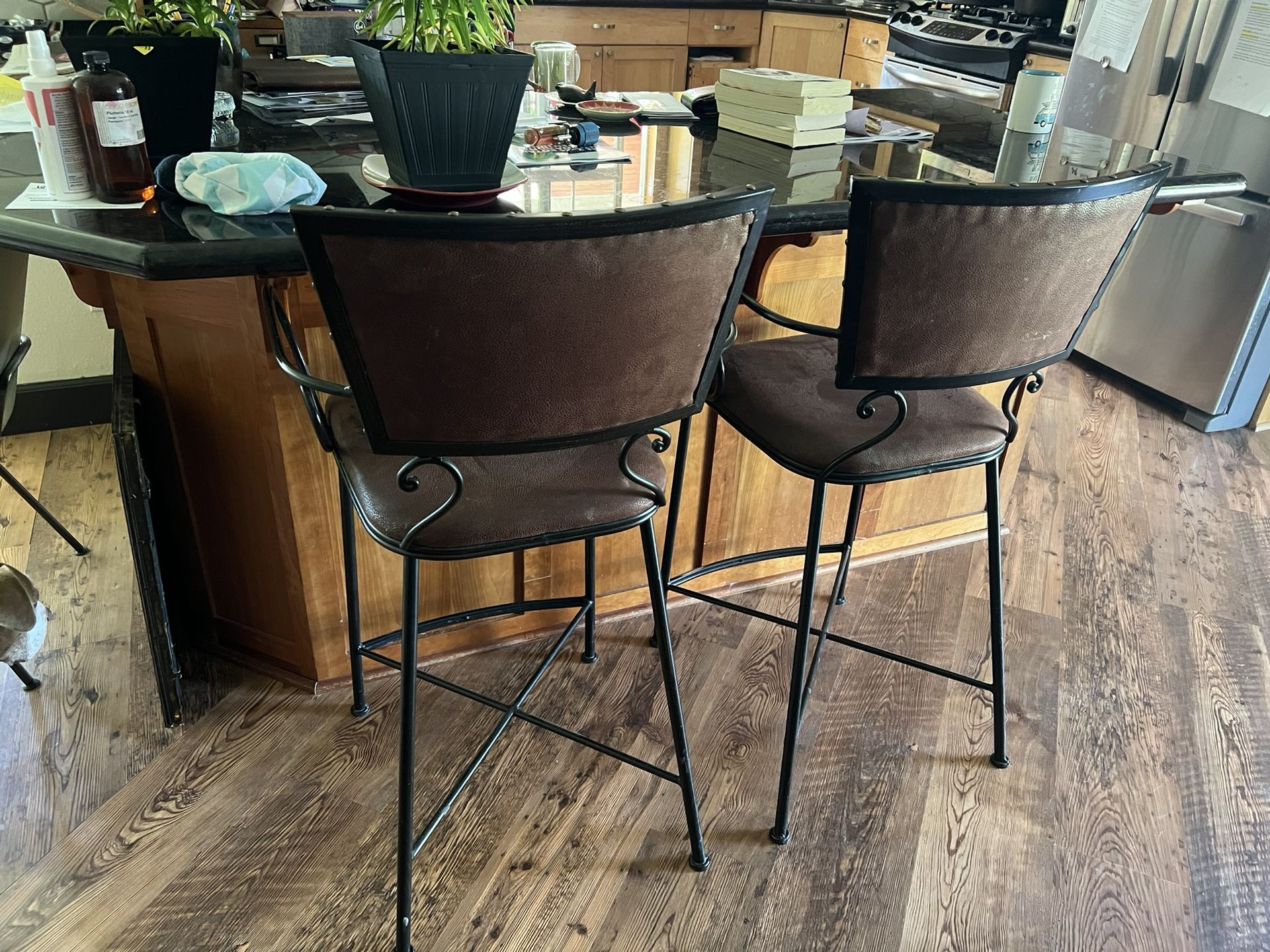 Leather And Iron Counter Stools