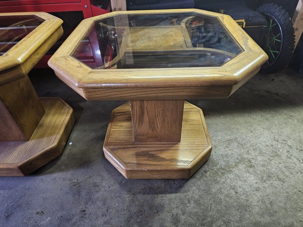 Wood End Tables With Glass Tops