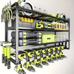 4-Layer Heavy-Duty Power Tool Organizer - Wall-Mounted Garage Storage Rack