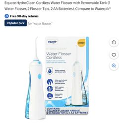 Equate HydroClean Cordless Water Flosser with Removable Tank (1 Water Flosser, 2 Flosser Tips, 2 AA Batteries), Compare to Waterpik®