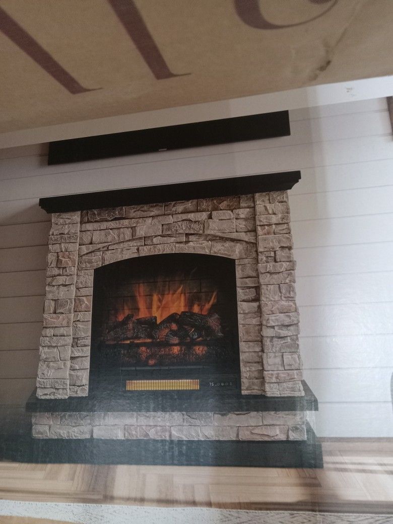 NEW Allen Roth 43.5" Electric Fireplace Stacked Faux Sandstone 