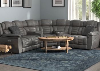 All power electric motion gray fabric fully reclining sectional couch
